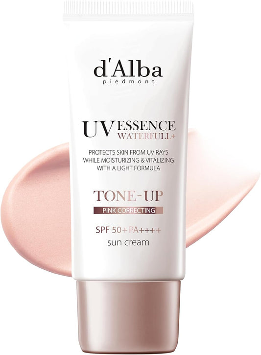 d'Alba Tone Up UV Essence Sun Cream - SPF 50+/PA++++ Makeup Base, Sunscreen, Serum, Sweat and Water Resistant, Waterproof, Easy Washable, Can Be Dropped Once, Funde-Free, UV Rays, Sensitive Skin, Dry