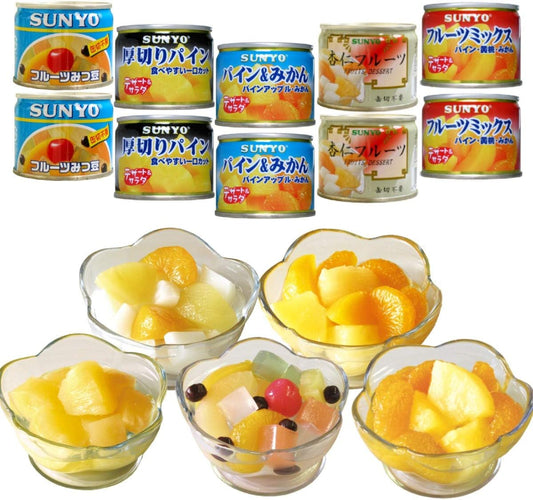 【Total 10 cans】Sanyo-do Fruit Canned Set Fruit Mix x 2 cans, Pineapple & Mandarin x 2 cans, Thick-sliced Pineapple x 2 cans, Fruit Honey Beans x 2 cans, Almond Fruit x 2 cans (Expiration date 3 years