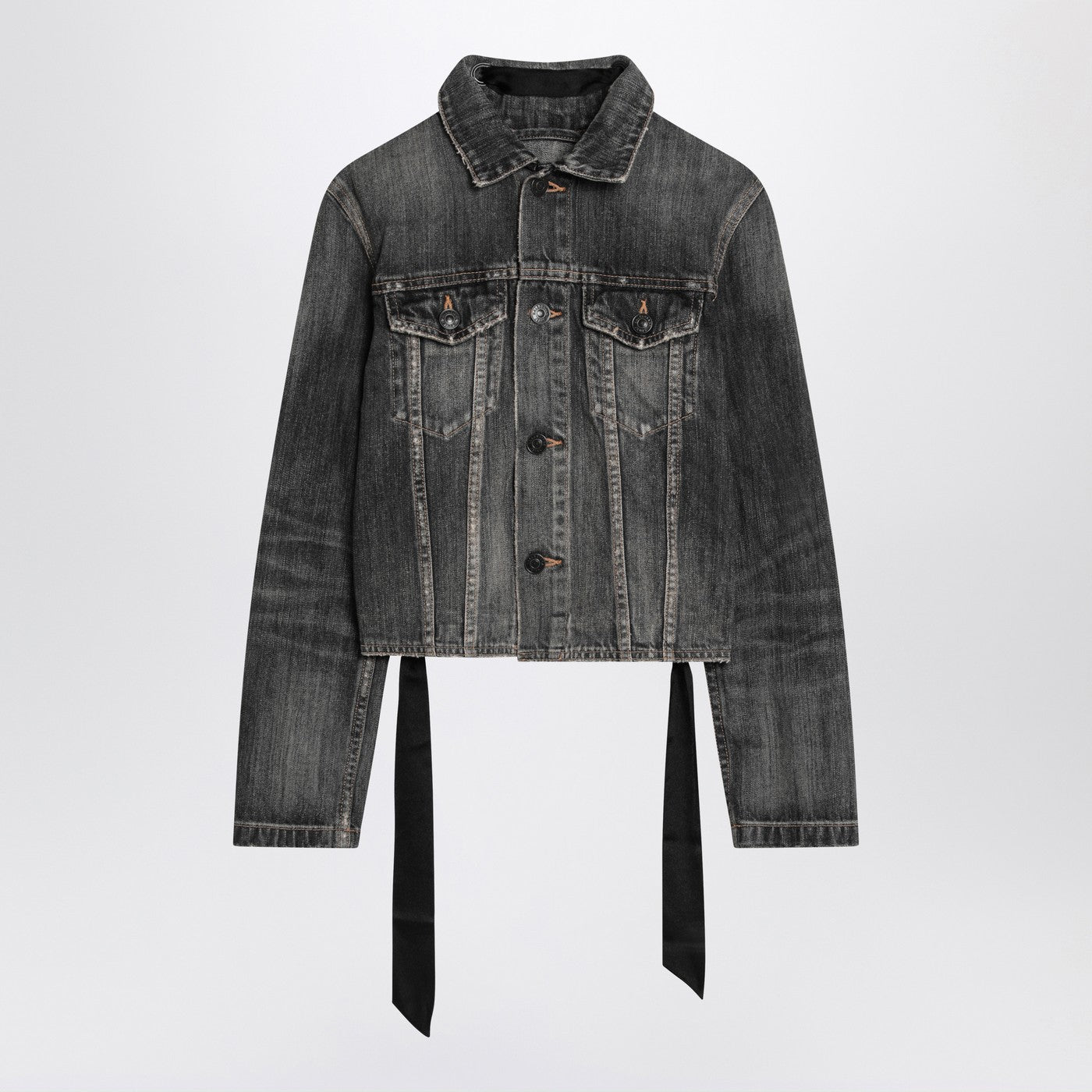 Balenciaga レース付きのバレンシアガダークグレーのデニムジャケット - Image 1