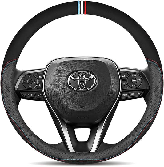 Toyota Steering Wheel Cover, Steering Cover, Mini Car, Compact, Minivan, Sedan, Hatchback, Sports Car, Wagon, SUV, Sport, GR/GR Sport, Light Truck, Punching Leather Mesh Design, Interior, High