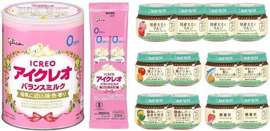 Icreo Balance Milk 28.7 oz (800 g) (Sample Included) + Kewpie Baby Food, 1 Spoon, Assorted Set, 5 Types, 12 Pieces, Powdered Milk, Infants and Toddlers 7 Months and Up