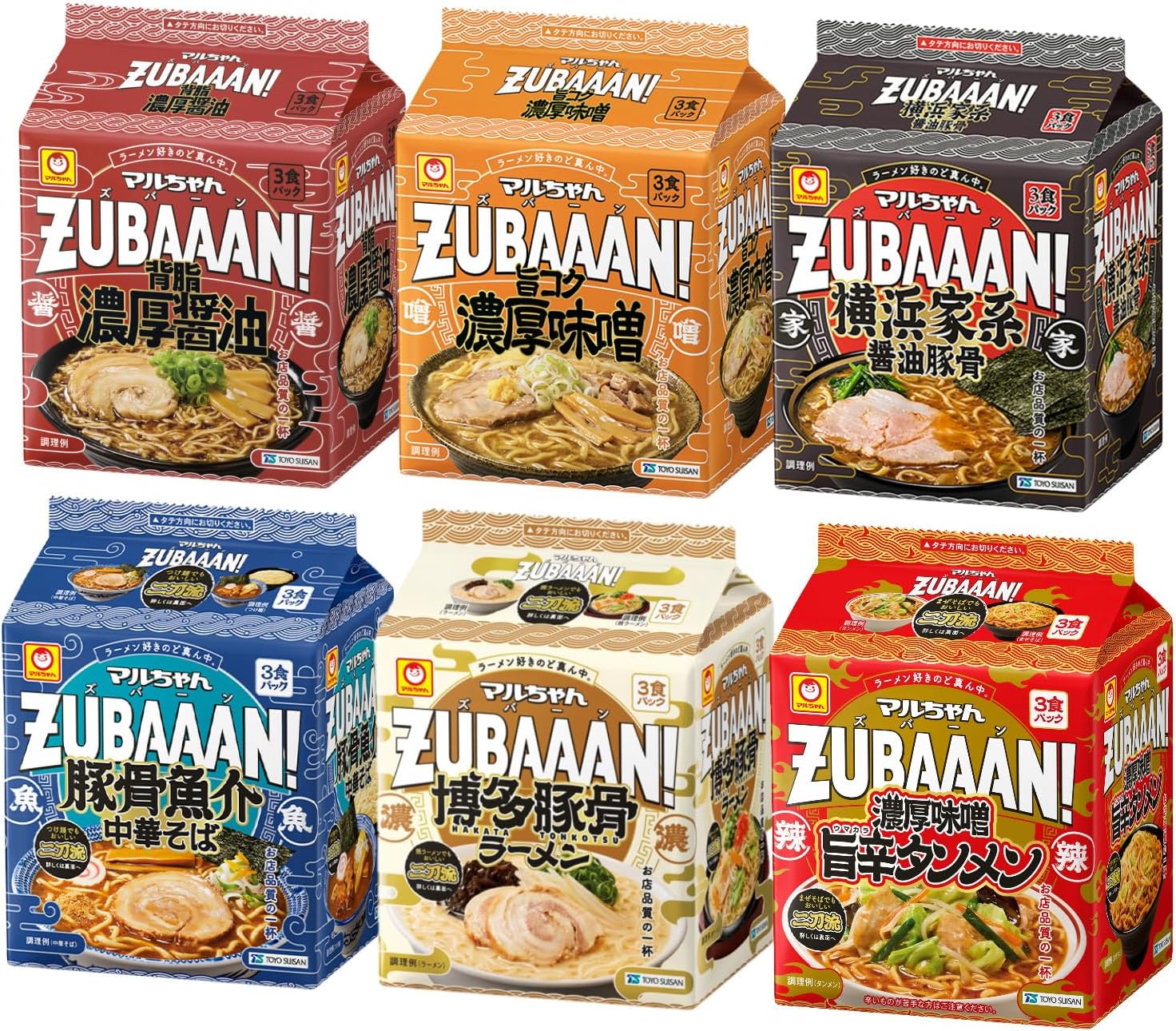 Maru-chan ZUBAAAN! Set of 6 types: 3 servings (total of 18 servings), 1 soy sauce, 1 miso, 1 pork bone, 1 hakata pork ramen, 1 yokohama family soy sauce donkotsu, 1 miso spicy tampen