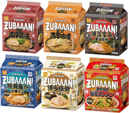Maru-chan ZUBAAAN! Set of 6 types: 3 servings (total of 18 servings), 1 soy sauce, 1 miso, 1 pork bone, 1 hakata pork ramen, 1 yokohama family soy sauce donkotsu, 1 miso spicy tampen