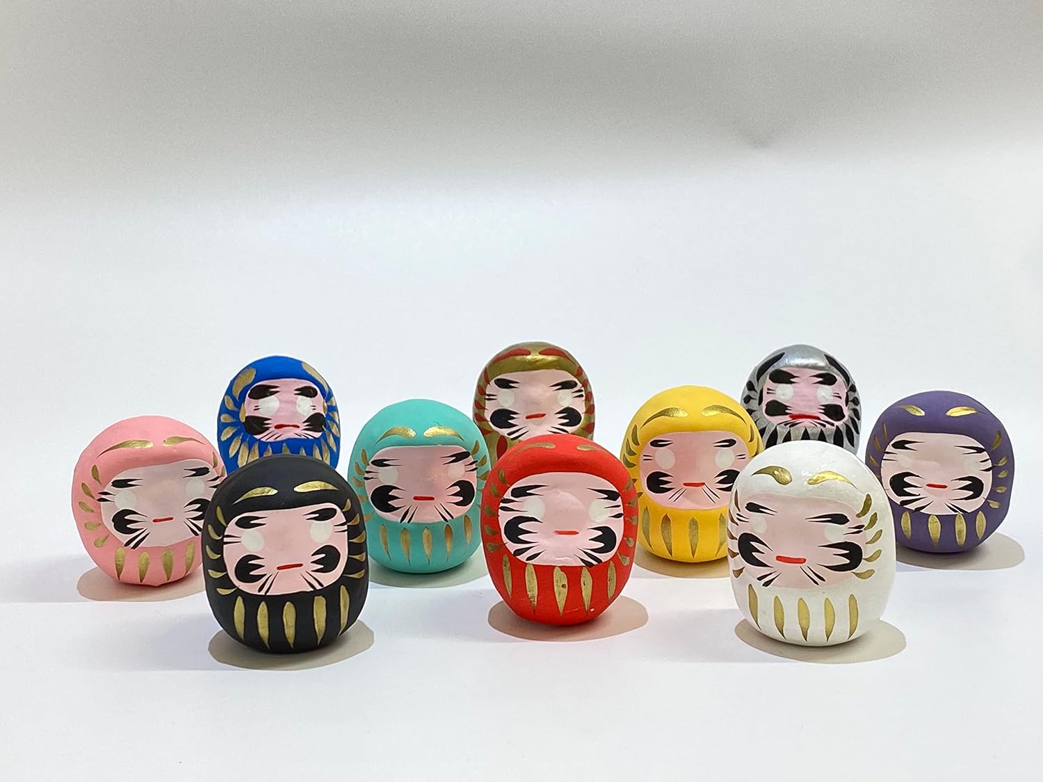 Shiguda Dharma, Made in Japan, Takasaki, Home Safe, Good Luck, Good Luck, Pray Figurine, Traditional Craft, Height 1.8 inches (4.5 cm), Set of 10 Pieces, 10 Colors