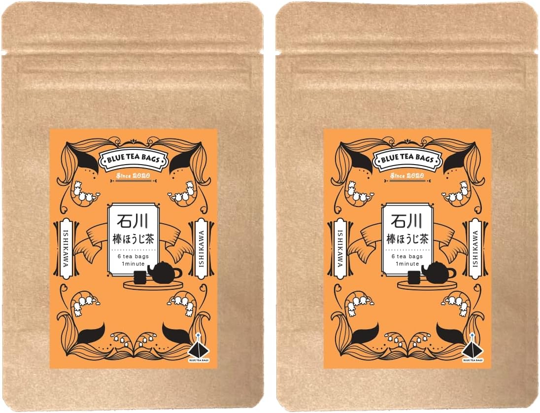 Blue Tea Bags Ishikawa Prefecture, Roasted Tea, Stick Tea Bag (0.08 oz (2 g) x 7 p x 2 Bags)