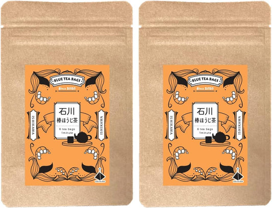 Blue Tea Bags Ishikawa Prefecture, Roasted Tea, Stick Tea Bag (0.08 oz (2 g) x 7 p x 2 Bags)
