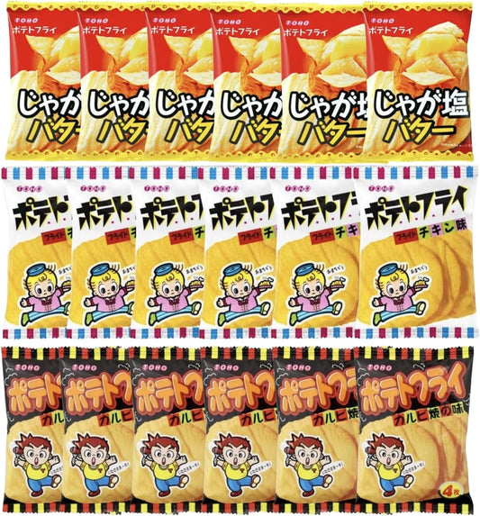 Toho Seika Assorted Potato Fries, Set of 18 Bags, 6 Bags of Assorted Potato Butter, Kalbi Grilled & Fried Chicken, Japanese Snacks, Individually Wrapped, Treats, Adult Buy, Children's Parties, Prizes