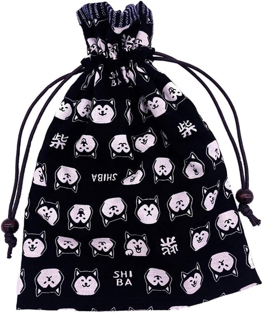 Handmade Workshop FUJITA Drawstring Bag, Lined, Japanese Pattern, Shark Skin Crest x Black, Made in Japan, Misu Book Bag