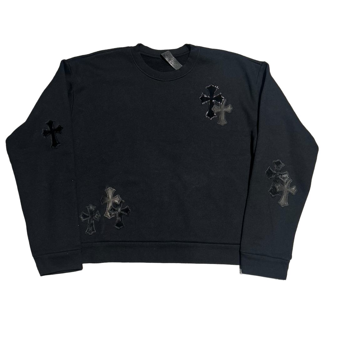 CHROME HEARTS 'CROSS PONY PATENT LEATHER PATCH' BLACK CREWNECK