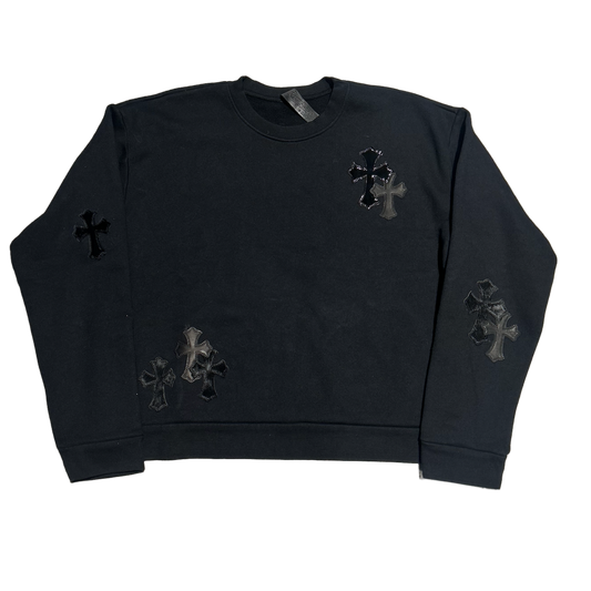 CHROME HEARTS 'CROSS PONY PATENT LEATHER PATCH' BLACK CREWNECK