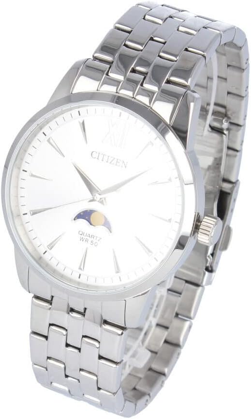 Citizen AK5000-54A Men's Quartz Analog Moon Phase Stainless Steel Metal Silver Wristwatch