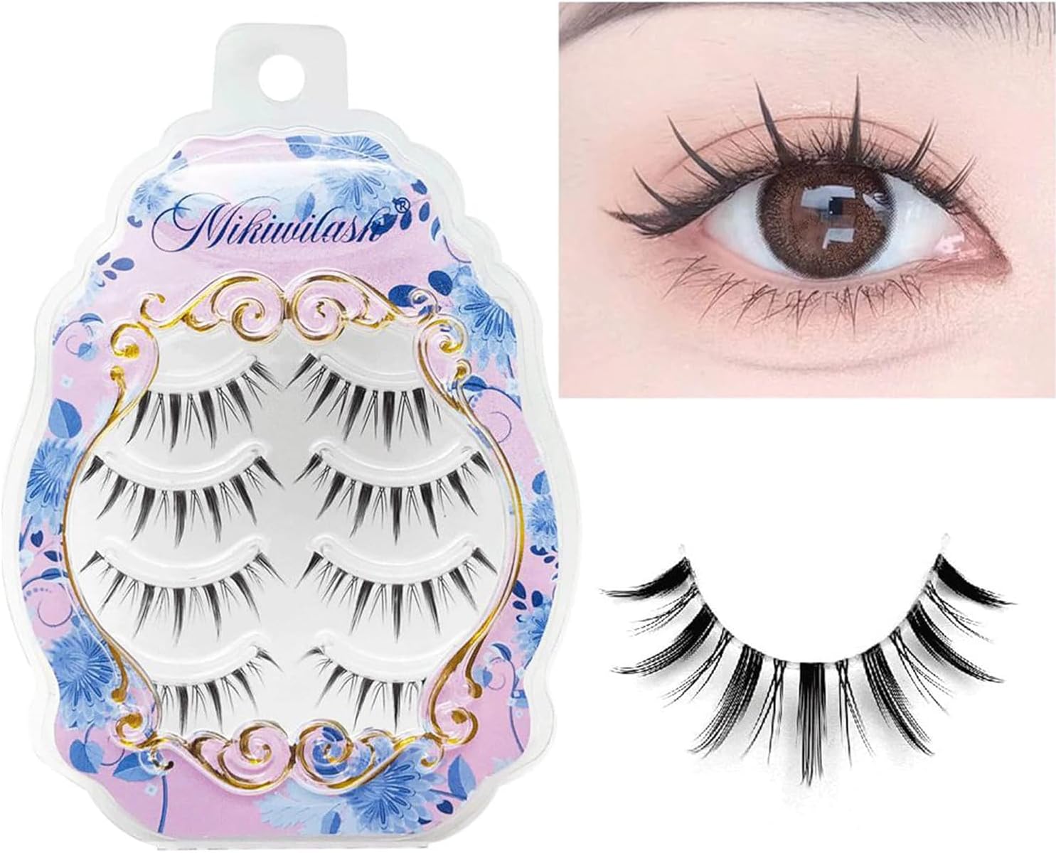 mikiwi Cartoon Eyelashes, Clear Base Anime Eyelashes 4 Pack, Spiny Anime False Eyelashes Natural Finish, Japanese Lashes Like Bundled Cartoon Lashes Individual, Reusable Cosplay Thin Bundled