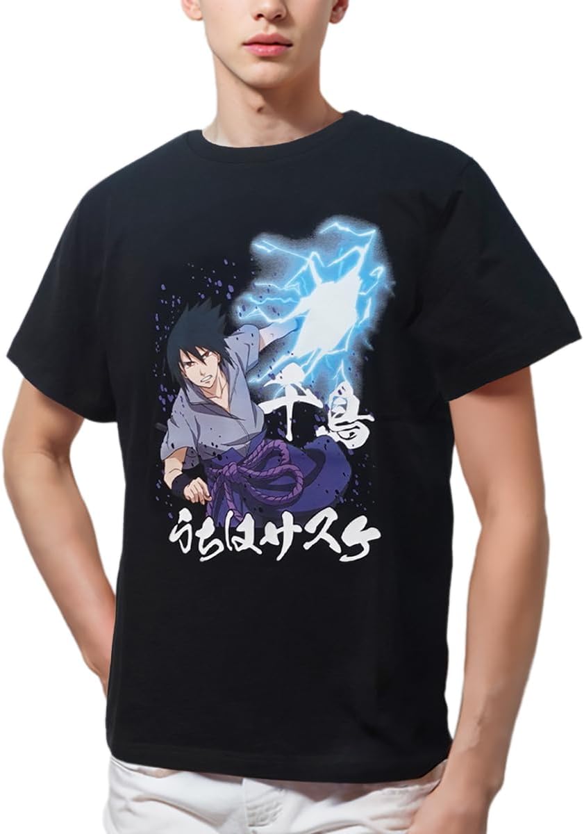 Naruto Men's Casual T-shirt, Sasuke Shippuden, Character Goods, Short Sleeve, Large Size