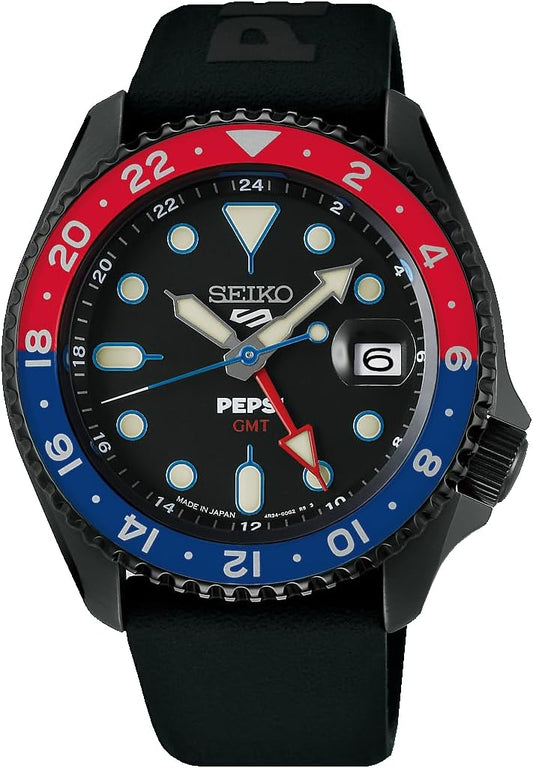 Seiko Watch SBSC023 Five Sports 5 Sports PEPSI Collaboration Limited Automatic Watch, Men's Black