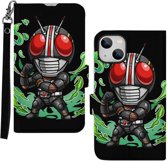 Compatible iPhone 14 Case, Notebook Type, Kamen Rider Black, PU Leather, Wallet Type, Smartphone Case, Magnetic Phone Cover, Card Storage, Stand Function