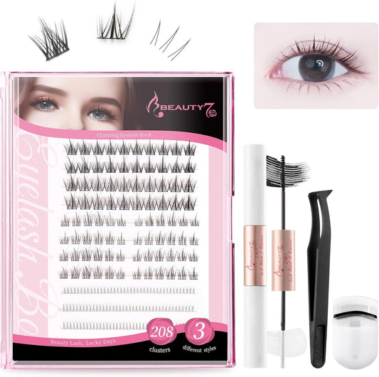 Beauty7 Partial False Eyelashes, Partial Lashes, 3 Styles, Self Large Capacity, Natural False Eyelash Glue, Glue Both Ends, Reusable, Handmade, DIY, Reusable, Reusable, Long Lasting, Natural, 208
