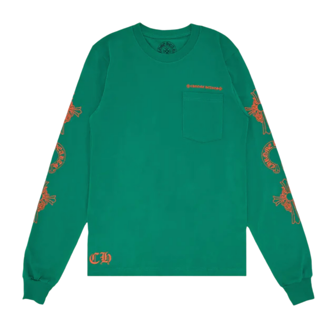 CHROME HEARTS 'ORANGE HORSESHOE' GREEN LONGSLEEVE TEE