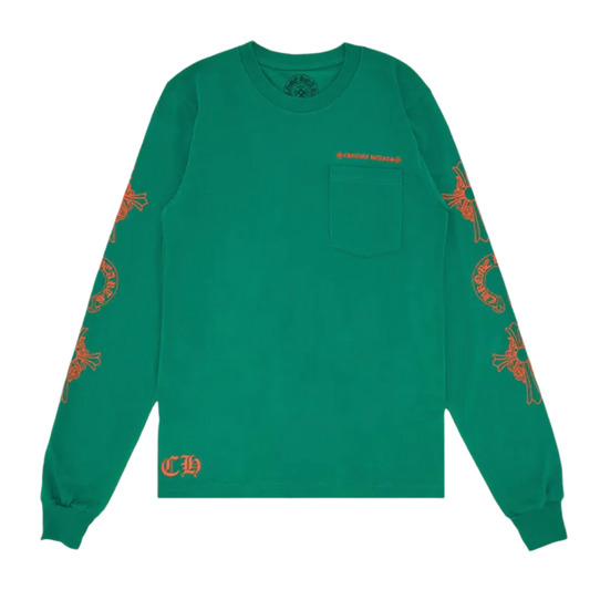 CHROME HEARTS 'ORANGE HORSESHOE' GREEN LONGSLEEVE TEE