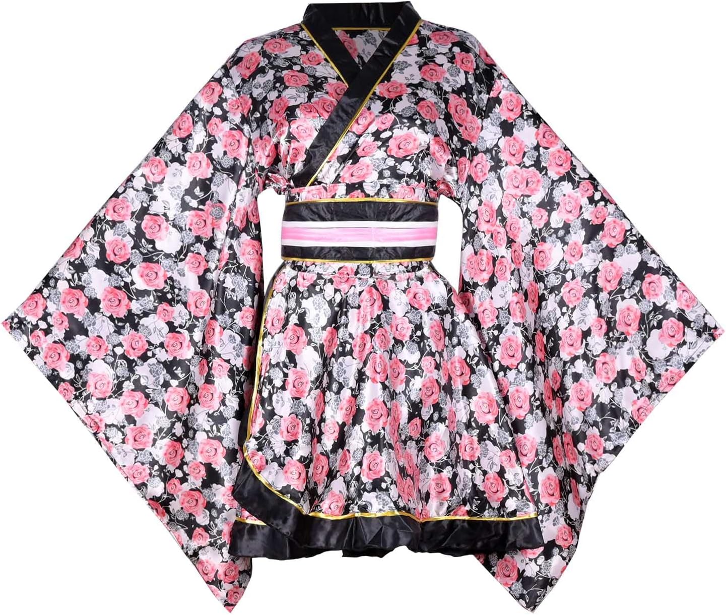 [HONGFU] Women's Japanese Pattern, Mini Kimono Dress, Kimono Style, Yukata, Sleepwear Belt Outfit, Yosakoi Costume, Flower Dress