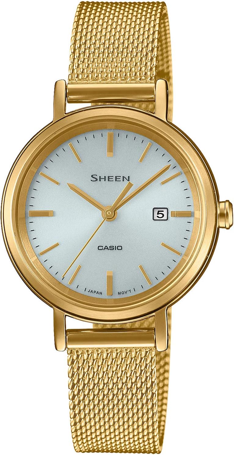 Casio SHS-D300 Milanese Band Wristwatch, Scene, gold, Bar Index