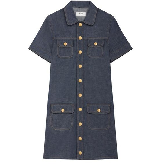 CELINE Mini dress in raw wash denim - Image 1