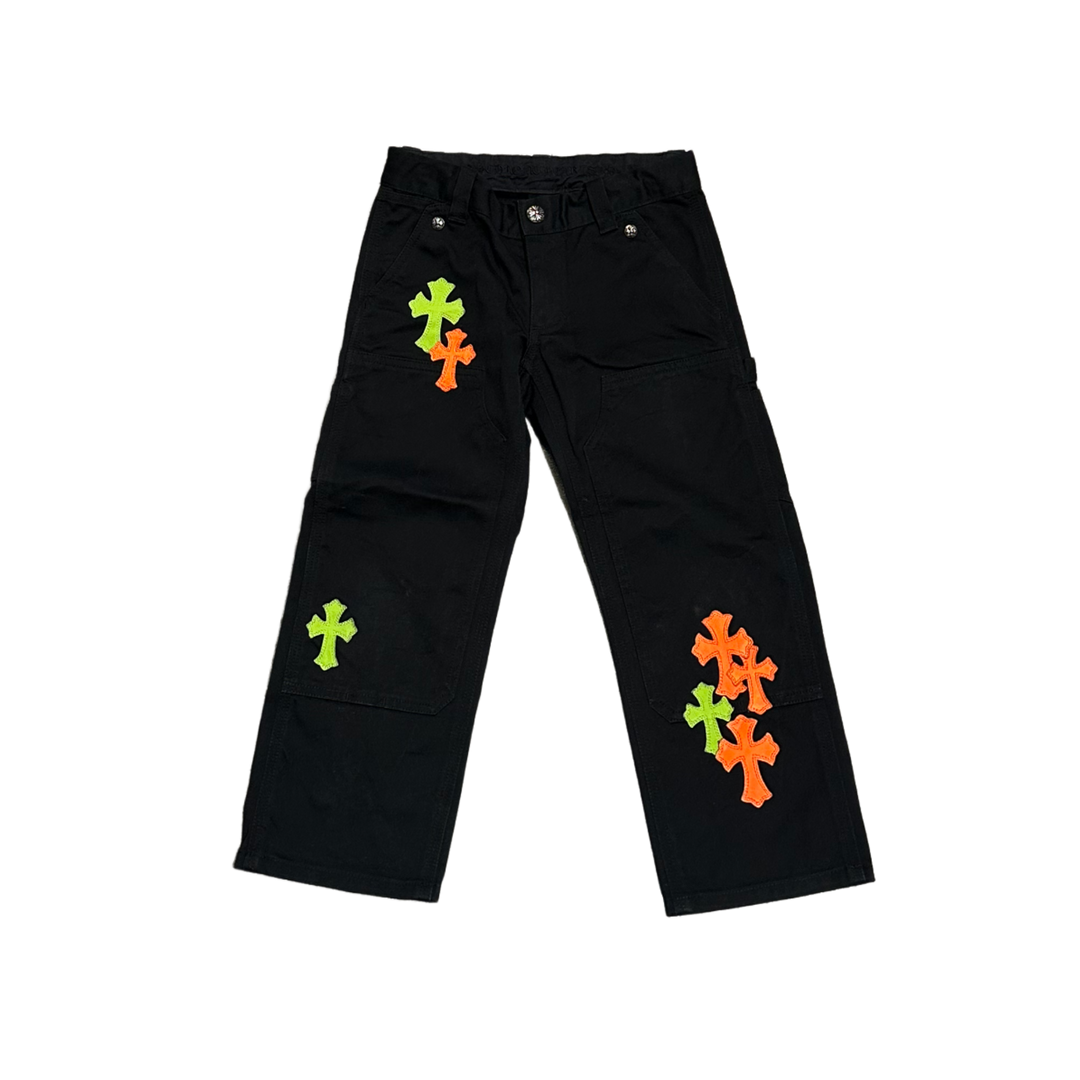 CHROME HEARTS KIDS 12 PATCH BLACK CARPENTER PANT