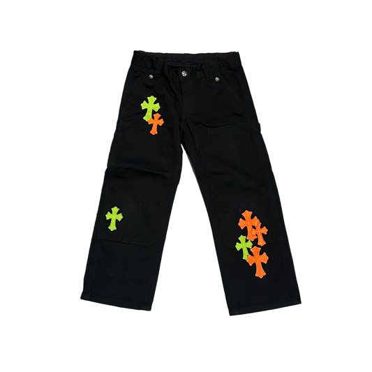 CHROME HEARTS KIDS 12 PATCH BLACK CARPENTER PANT