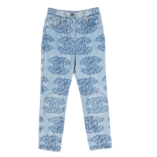 CHANEL 24C WOMENS 'LIGHT WASHED BLUE CC' STRAIGHT LEG JEANS