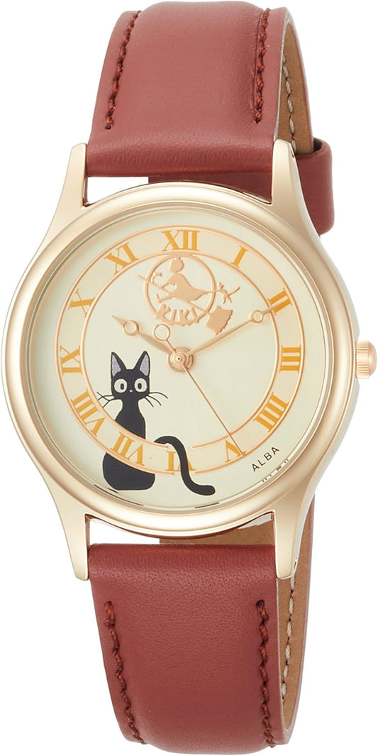 Seiko Watch ALBA Ghibli Character Kiki's Delivery Service Collaboration Gigi Design ACCK411 Brown, Dial Color - Cream, Kiki's Delivery Service Collaboration Jiji Design Watch