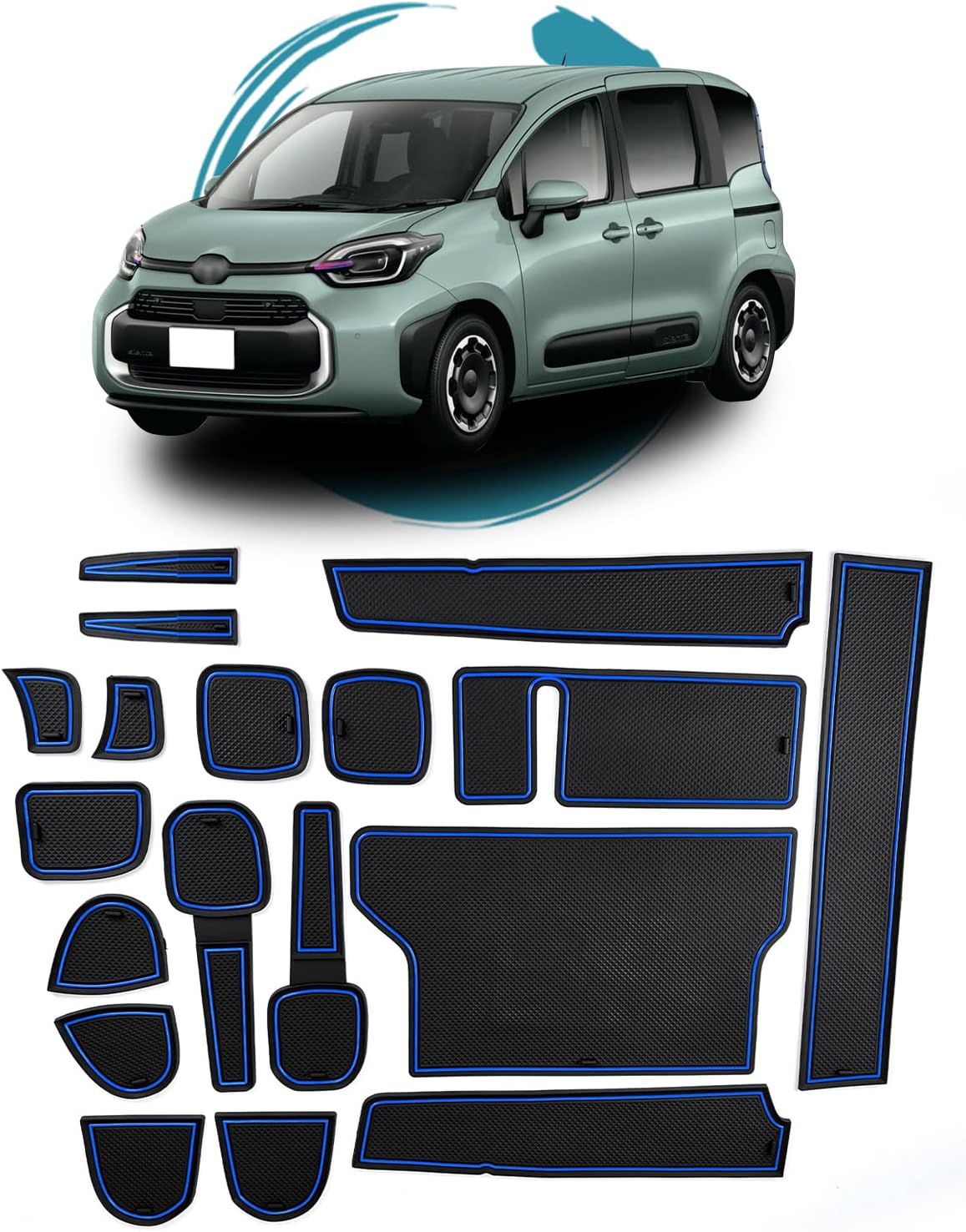 ruiya Improved 2022 Toyota New Sienta, 3rd Generation Rubber Mat, Door Pocket, Mat, Interior Rubber Mat, Anti-Slip Sheet, Accessories, Pocket Mat, Scratch Prevention, Noise Reduction, 18 Pieces,