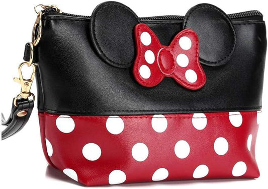 Mickey Make-Up Storage Bag, Women's PU Travel Bag with Bowknots, Premium Quality Large Toiletry Bag, Organiser for Women