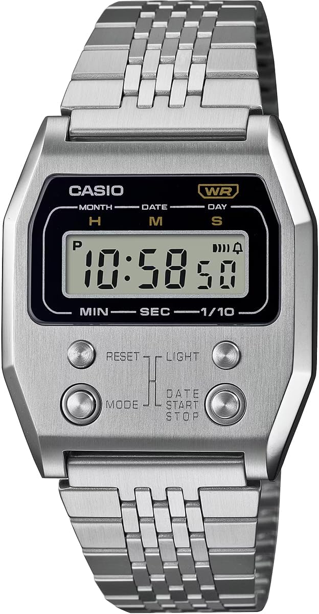 Casio A1100 Series Digital Wristwatch, Vintage Series, Reproduction Design, Unisex, Overseas Model, Silver A1100D-1, Retro