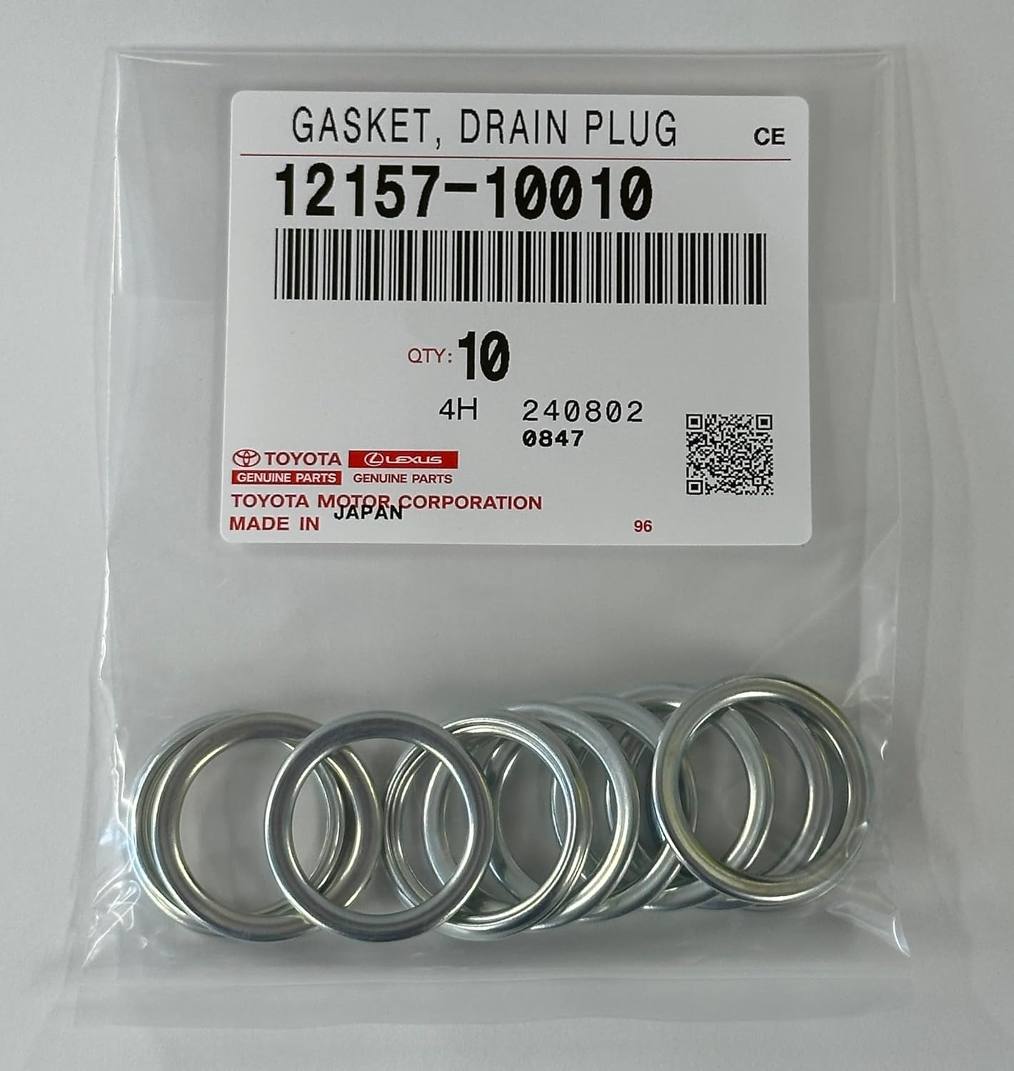 TOYOTA Genuine Parts Drain Plug Gasket, Part Number: 12157-10010, Set of 10