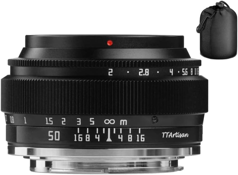 TTArtisan 50mm f2 Full Frame Manual Focus Fixed Camera Lens for Canon EOS-M Mount M1 M2 M3 M5 M6 M6II M10 M100 M50 M50II M200 Black