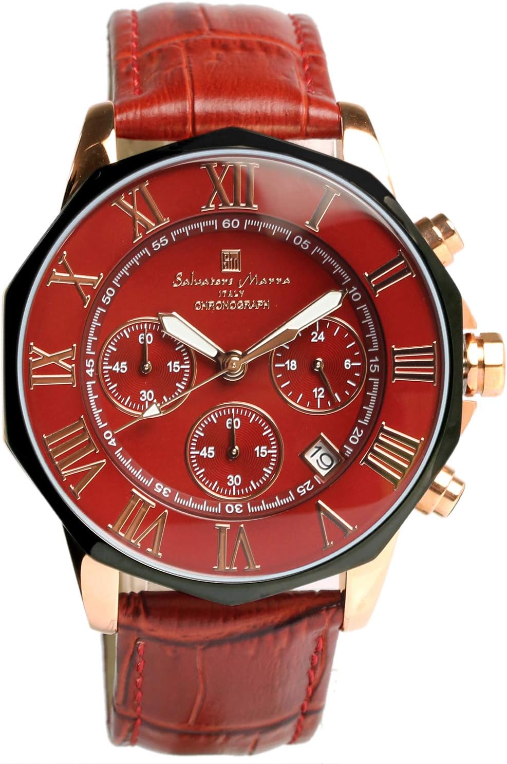 Salvatore Marra Men's Watch, Red Chronograph, 10 ATM Waterproof, Business, Formal, Leather Strap
