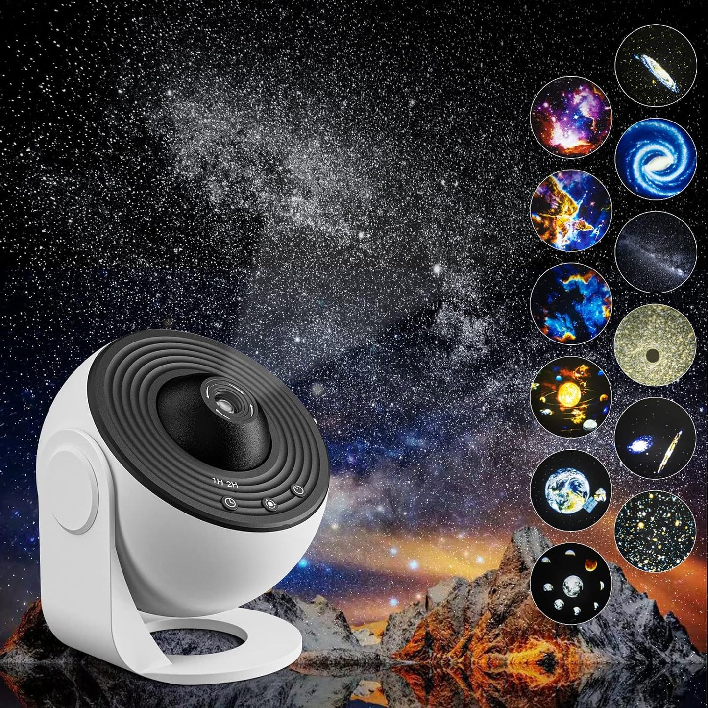 【Silent】YunLone Planetarium Home Use Room Use Star Projector Light Galaxy Light Starry Sky, Nebula, Moon, Celestial Bodies Ceiling 13 Film Discs Included HD Zoom 3D Effect Projection 6500K Color