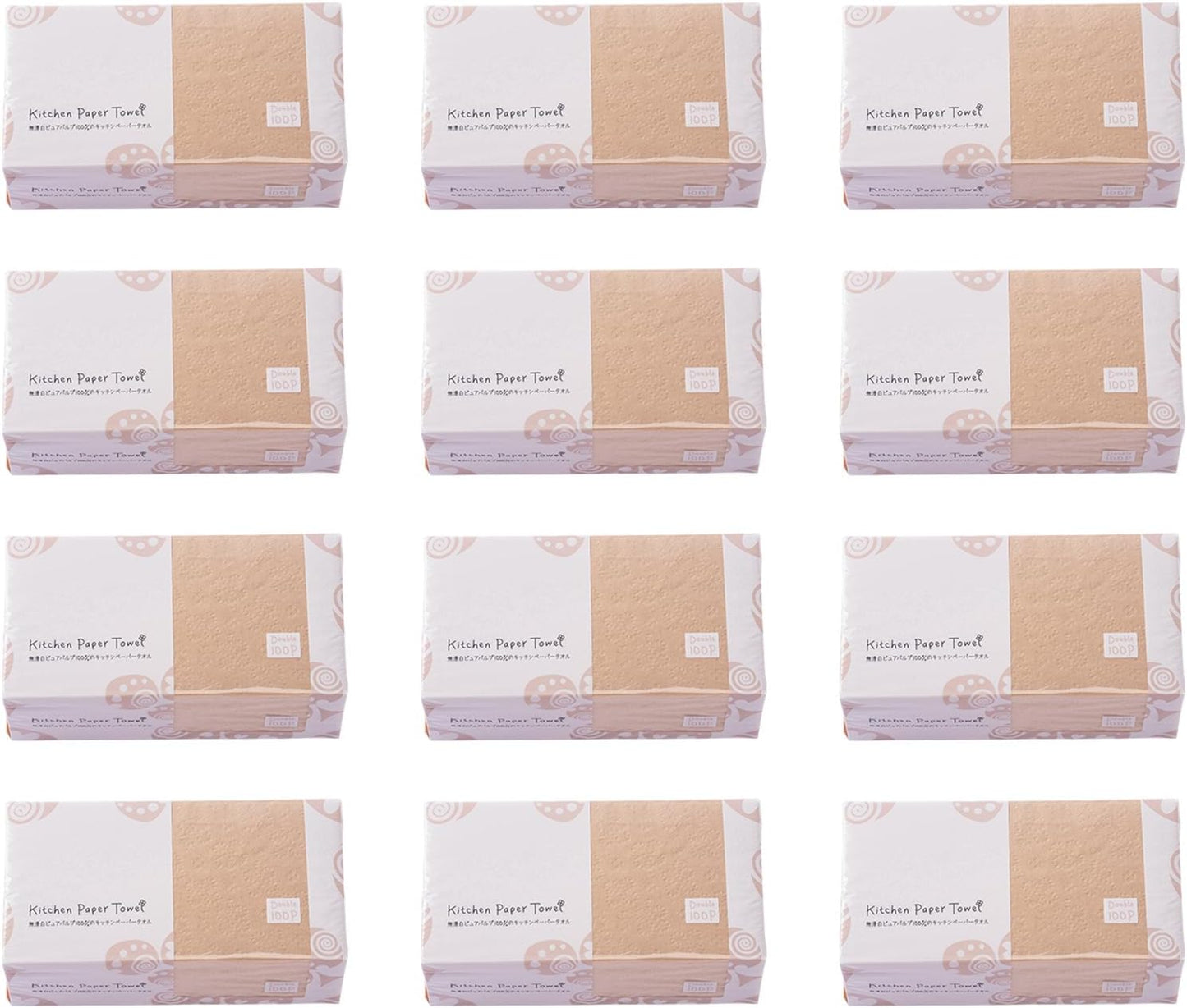 Toyo Unbleached Kitchen Paper, Soft Pop-Up Type, 100 Pairs 2 Ply, 12 Count, Made in Japan