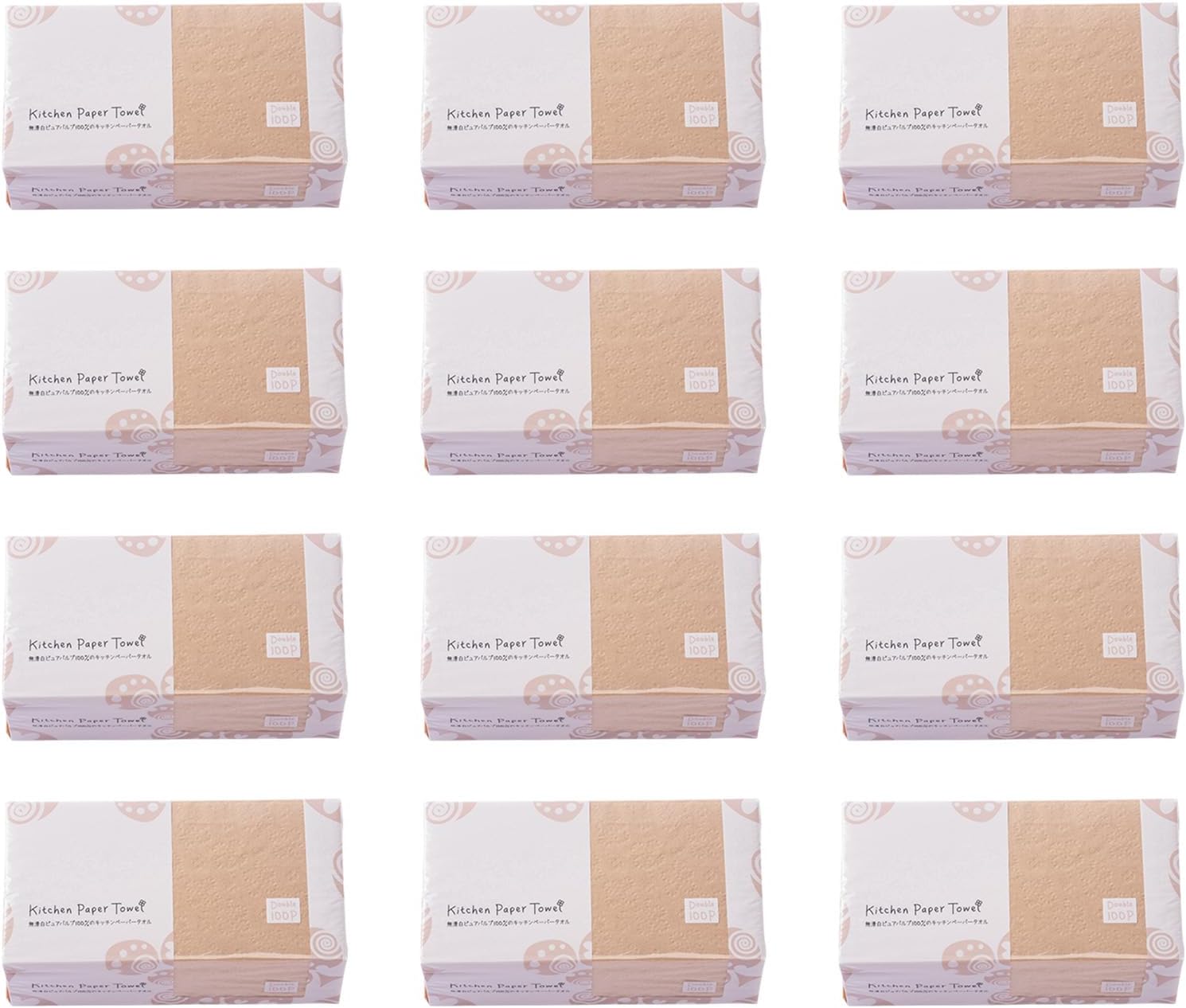 Toyo Unbleached Kitchen Paper, Soft Pop-Up Type, 100 Pairs 2 Ply, 12 Count, Made in Japan