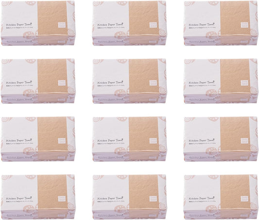 Toyo Unbleached Kitchen Paper, Soft Pop-Up Type, 100 Pairs 2 Ply, 12 Count, Made in Japan
