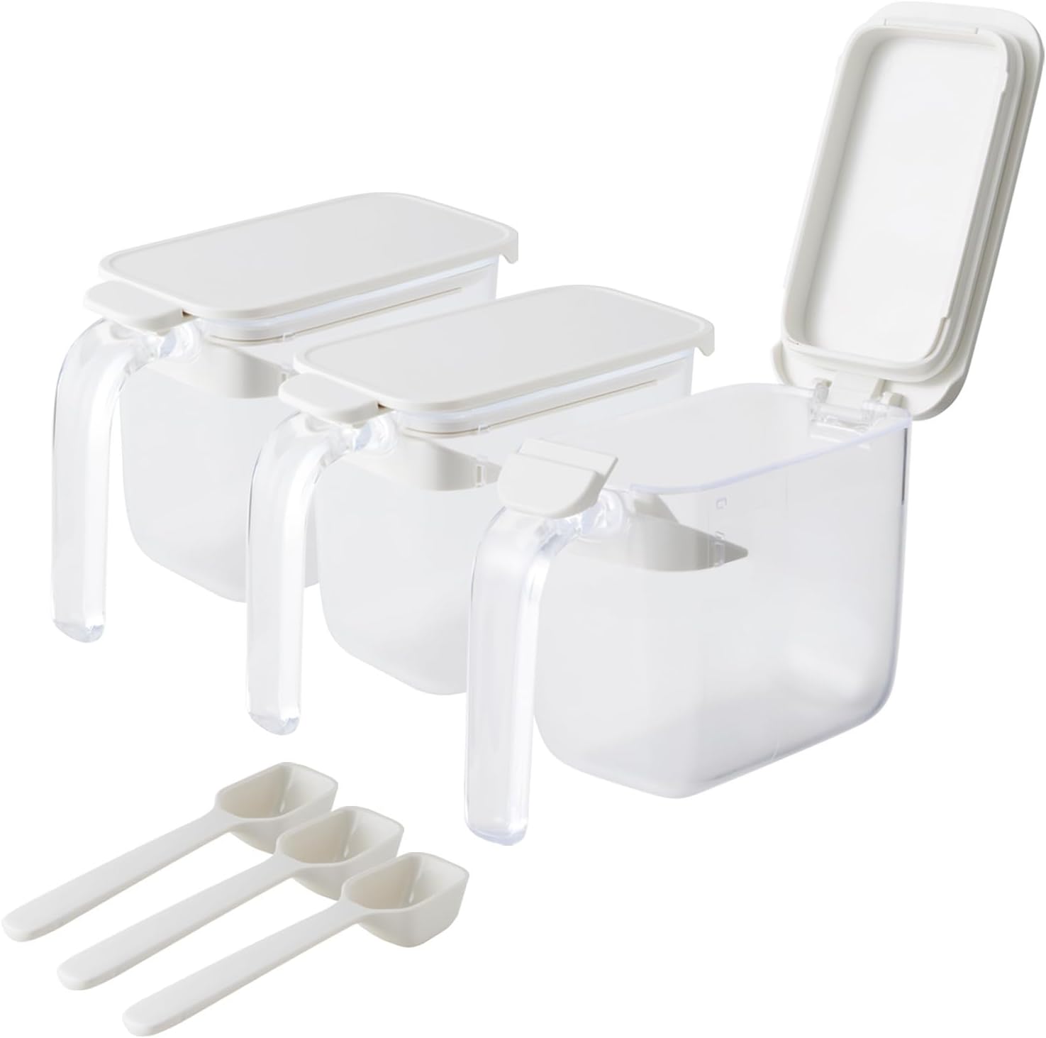 marna R496W Seasoning Container with spoon, Lid Opens Backward, White, Condiment Container, w/ Gasket, Moisture-Resistant, For Seasonings, Sugar/ Salt Storage Container, GOOD LOCK CONTAINER, Set of 3