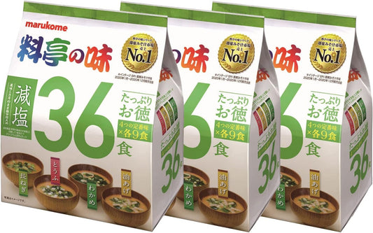 Marukome Plenty of Value Restaurant Flavor Instant Miso Soup, Reduced Salt Type, 36 Servings (4 Types x 9 Each) x 3 Packs [Large Capacity Type]