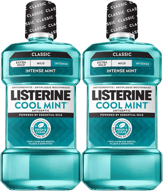 Listerine Cool Mint - Enjuague bucal antiséptico, mata el 99,9% de los gérmenes que causan mal aliento, placa y gingivitis, aceptado por la ADA, clínicamente probado, sabor a menta fresca, para