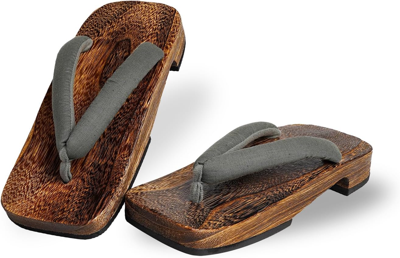 Amemari Geta Clogs, Men's, Zori Sandals, Yukata, Authentic, Paulownia Clogs, Black Painted Paulownia Clogs, Soft Thong, Cotton Linen Plain Thong, Easy to Walk, Large Size, Thick Sole, Gentle, Men's,