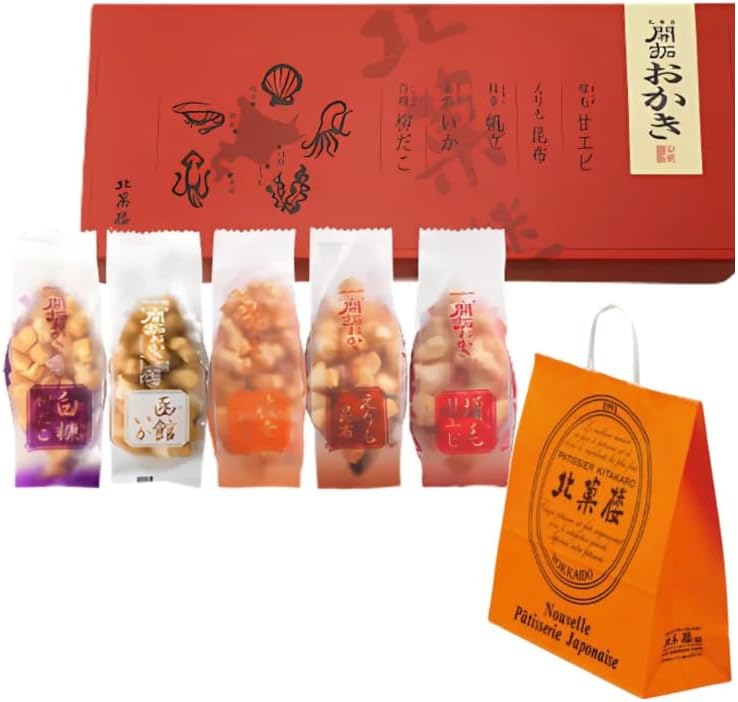 Kitakaro Hokkaido Development Okoki, Assorted (5 Bags, Includes Handbag) (White Bran Willow Octopus)