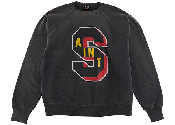 SAINT MICHAEL X DENIM TEARS 'ST' VINTAGE BLACK CREWNECK