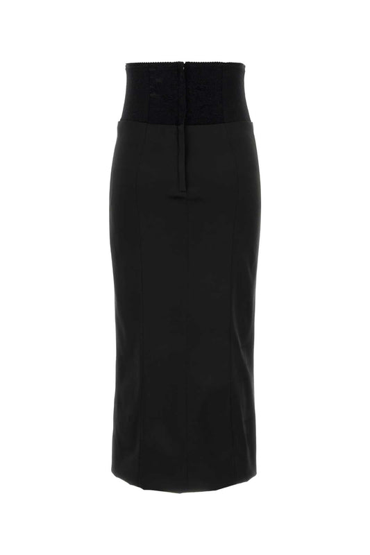 Dolce  Gabbana ドルチェ＆ガッバーナブラックサテンスカート - Image 1