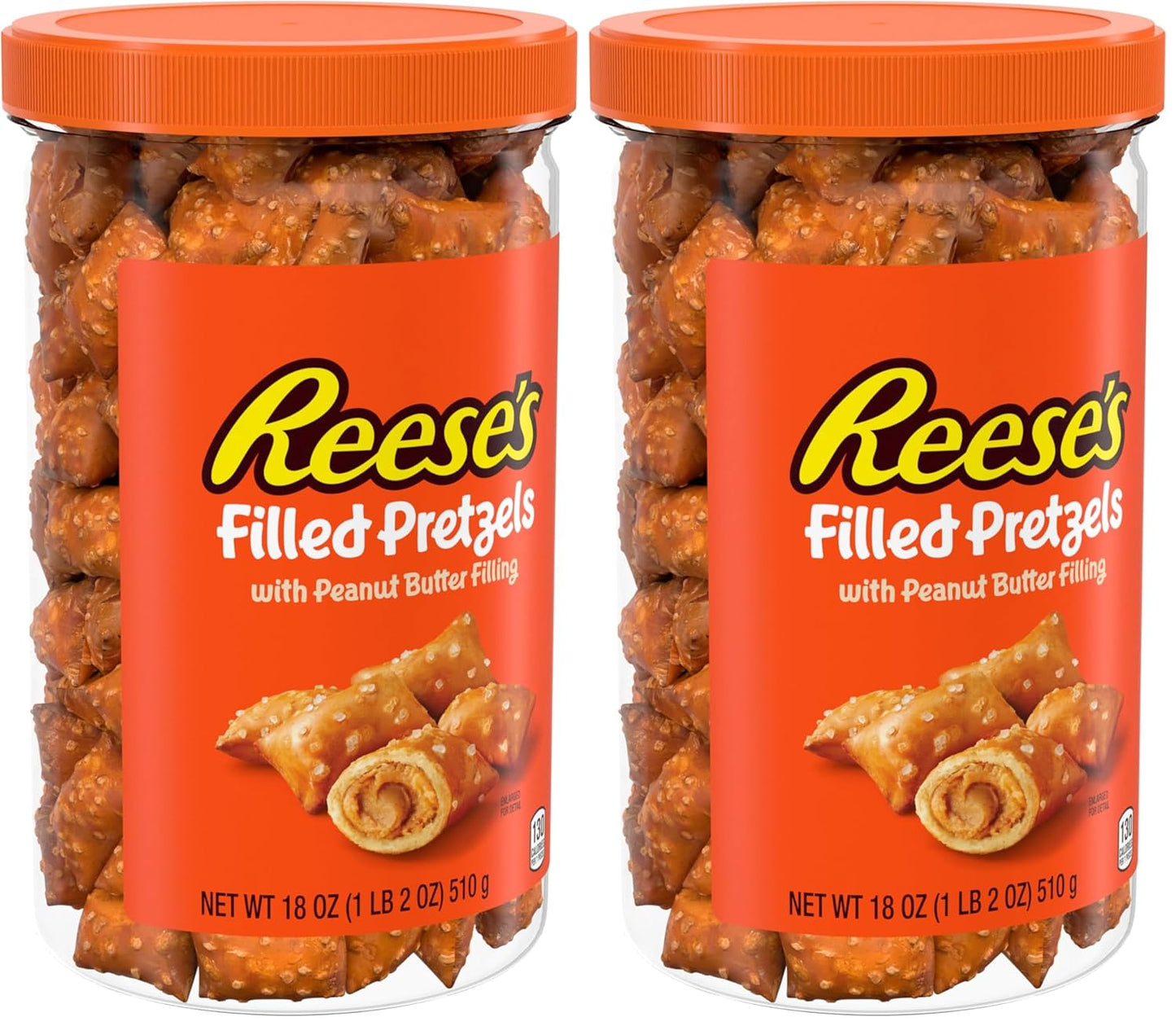 Reese's Filled Pretzels,Peanut Butter Pretzel Nuggets,Crunchy,Ready to Eat,Sweet and Salty Snack,18oz Jar,(Pack of 2)