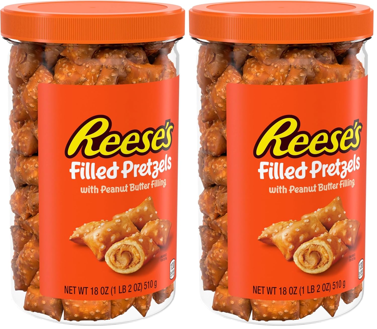 Reese's Filled Pretzels,Peanut Butter Pretzel Nuggets,Crunchy,Ready to Eat,Sweet and Salty Snack,18oz Jar,(Pack of 2)