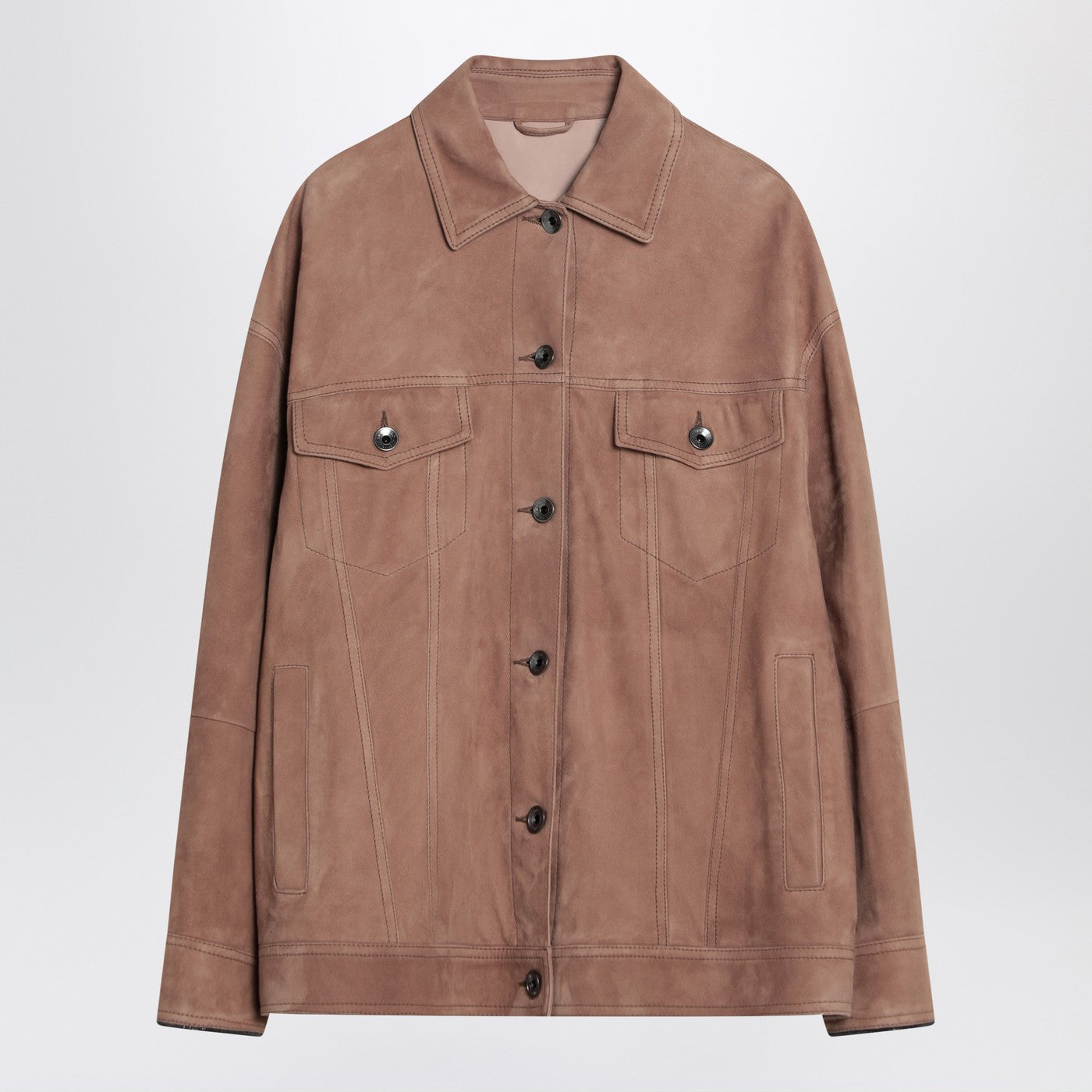 Brunello Cucinelli Brown Leather Overshirtジャケット - Image 1