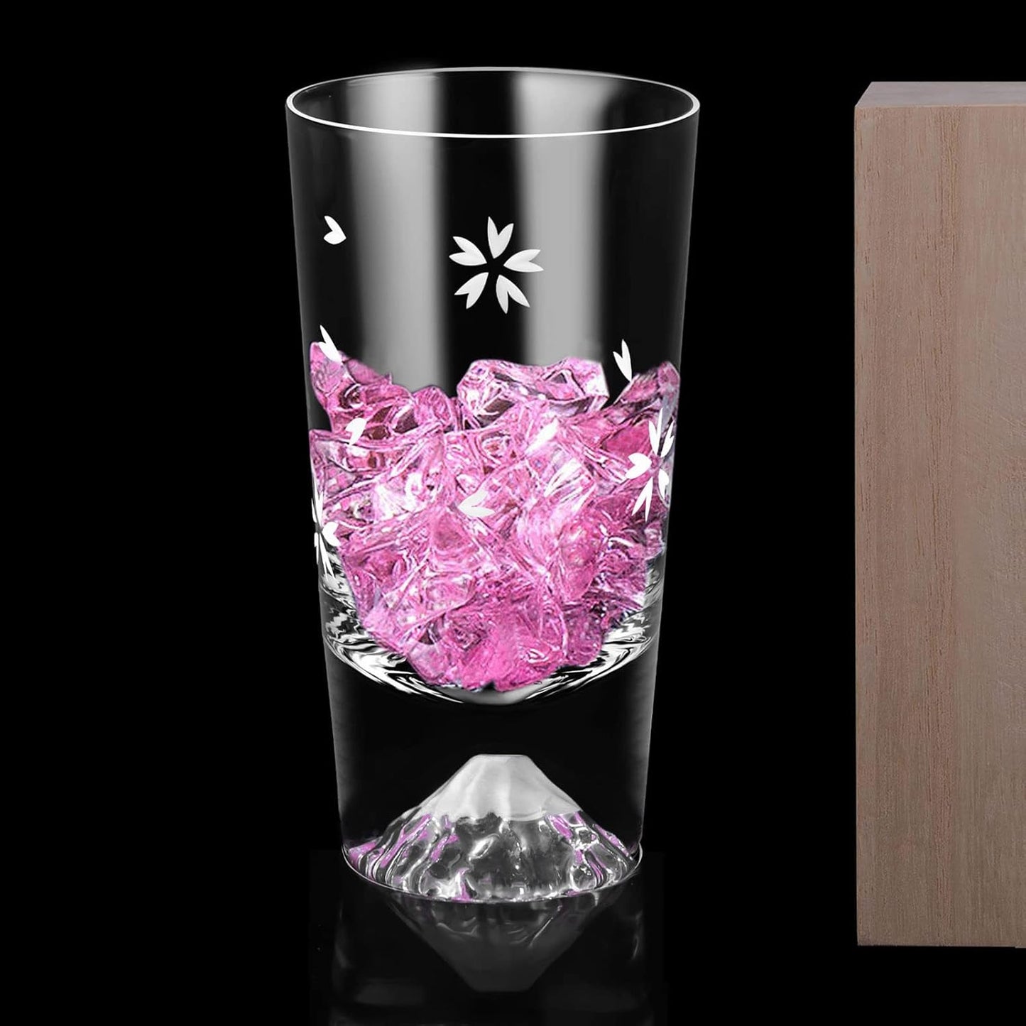 Mount Fuji Glass Tumbler, Sakura Cut Glass, 240cc, Easy to Hold, High-Quality, Handcrafted by Artisans, Comes in a Paulownia Box, Rock Glass, Beer, Highball Glass, Elegant, Celebration, Wedding Gift